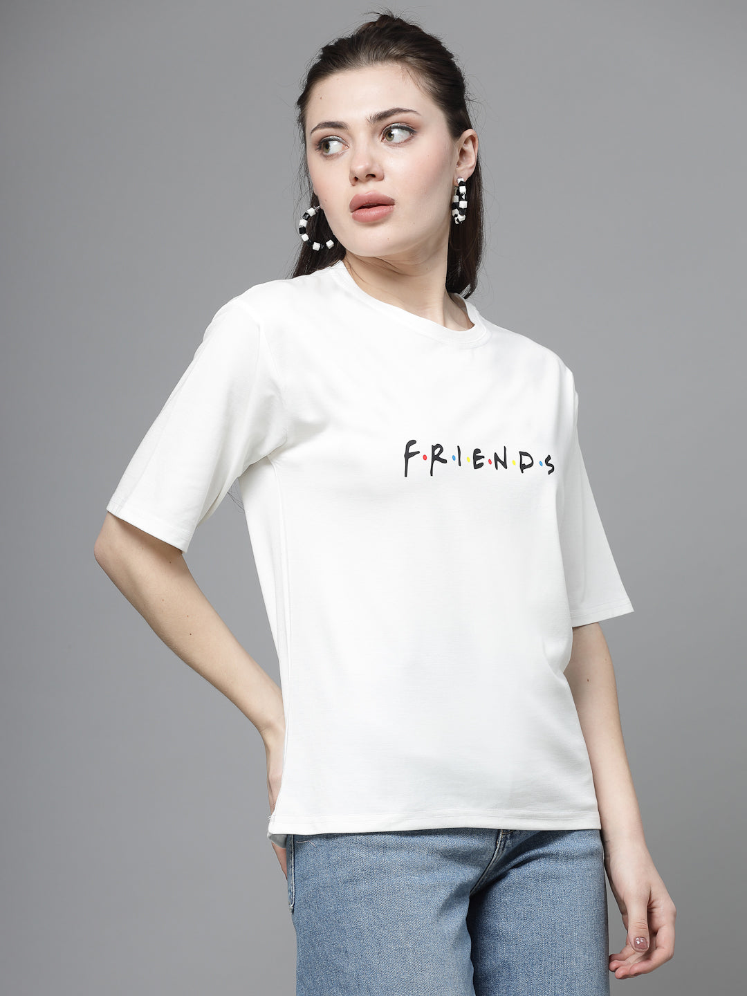 White printed regular fit T-shirt made from soft, sustainable Tencel fabric.