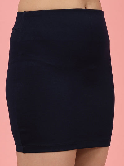 Navy Blue Solid Mini Skirt on display.