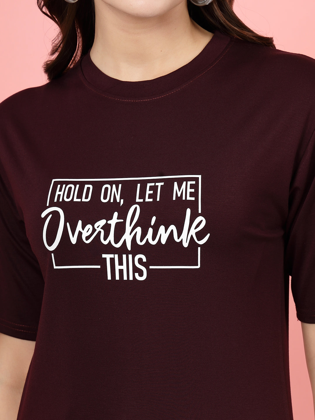 Solid Wine T-Shirt with Quote, Round Neck, Short Sleeves, Regular Fit.