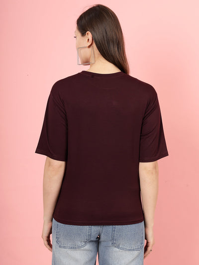 Solid wine regular fit T-shirt back view, round neck, short sleeves, Tencel fabric.