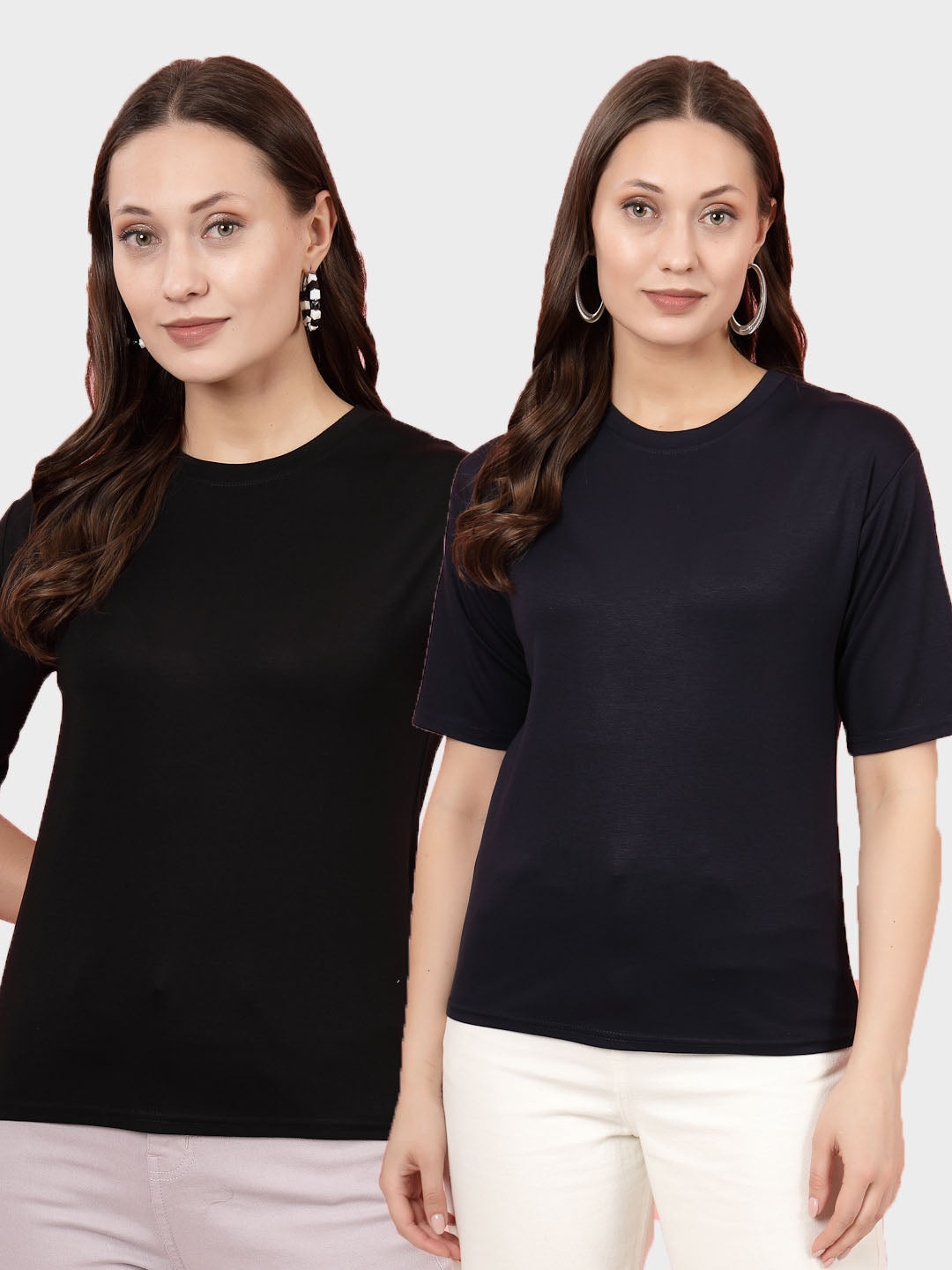 Solid Black and Navy Blue Regular Fit T-Shirts, Pack of 2, Round Neck, Short Sleeves.