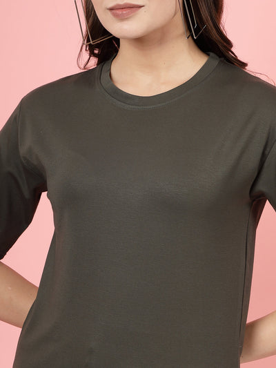 Solid olive and wine regular fit T-shirt pack, round neck, short sleeves, Tencel fabric.