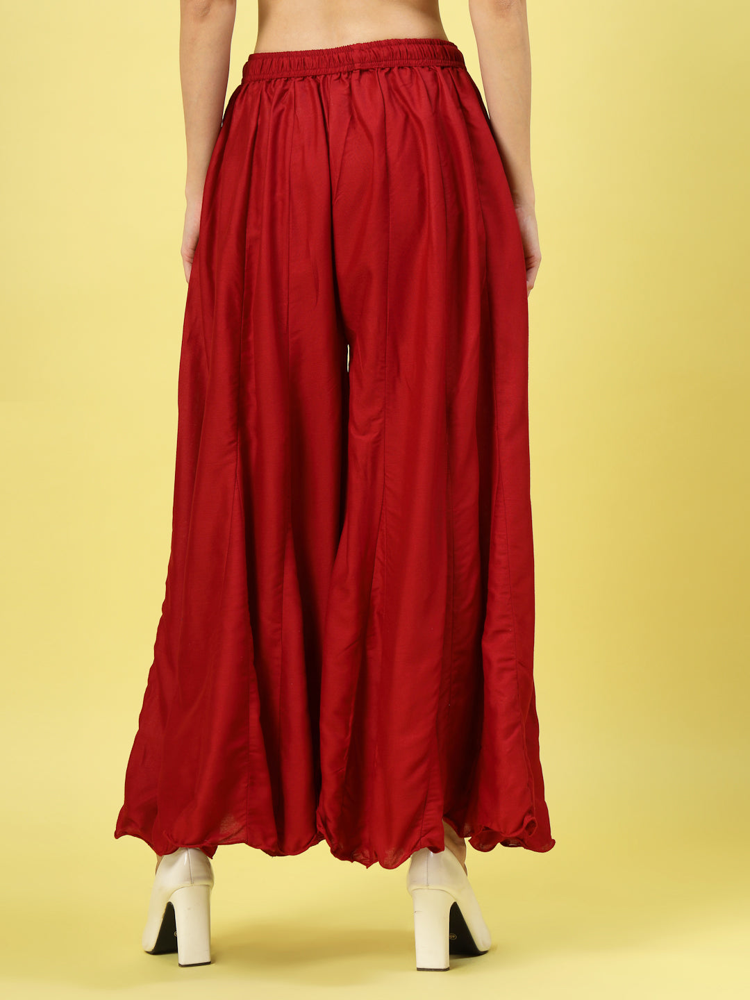 Women Solid Maroon Flared Rayon Sharara