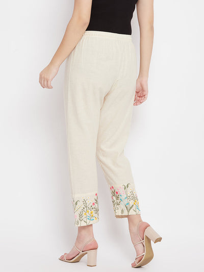 Women Embroidered Hem Design Mid Rise Pants