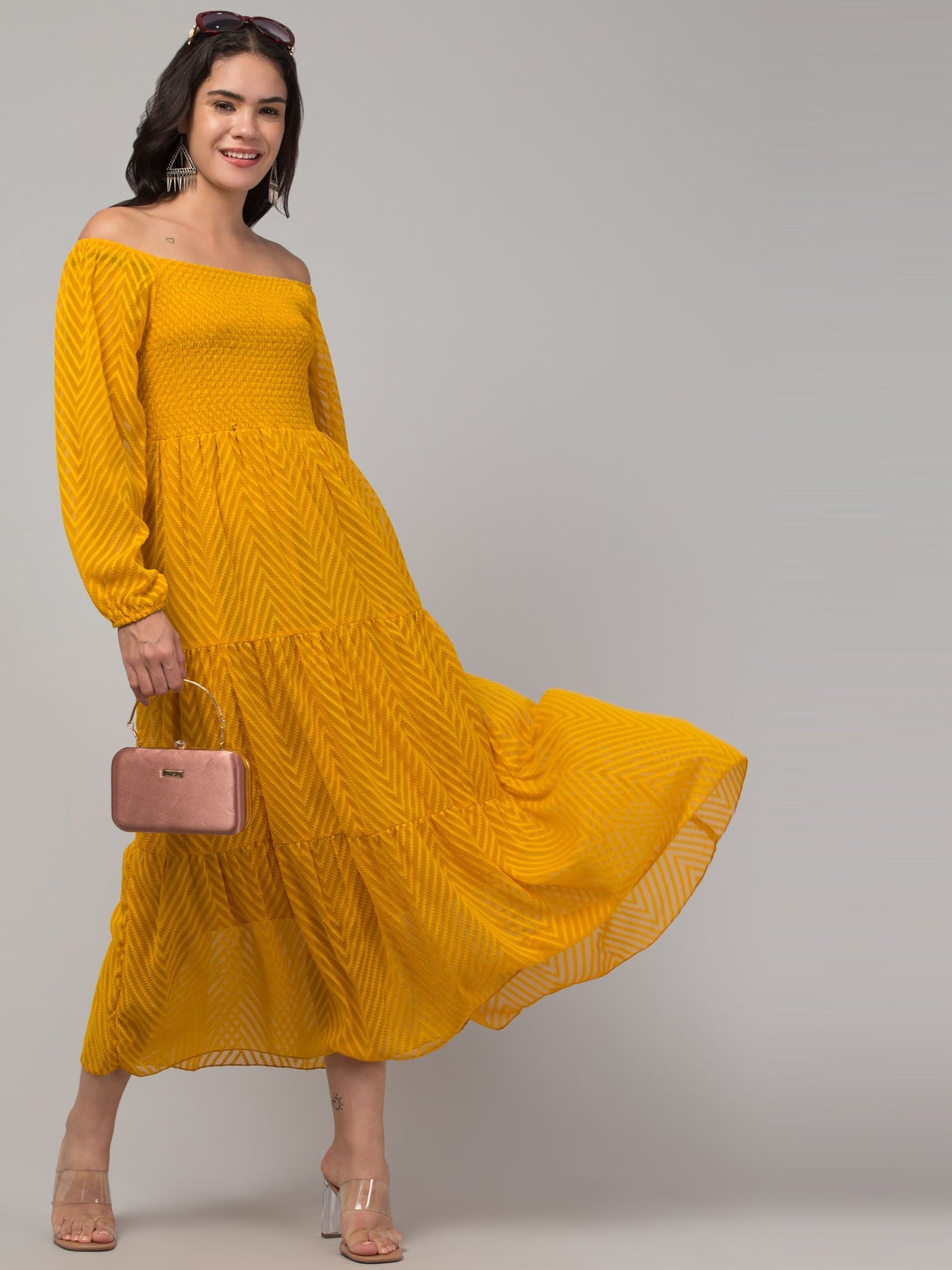 Women Mustard Printed Fit & Flare Dress