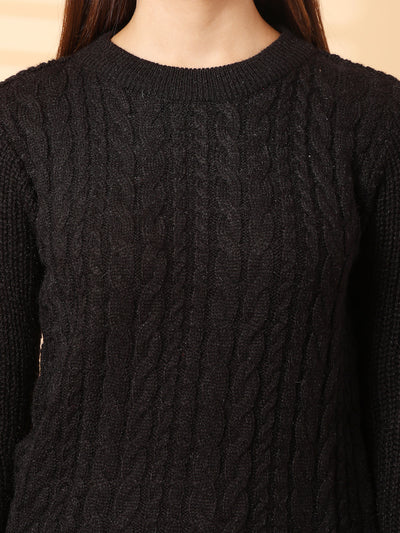 Black Self Design Woolen Top 