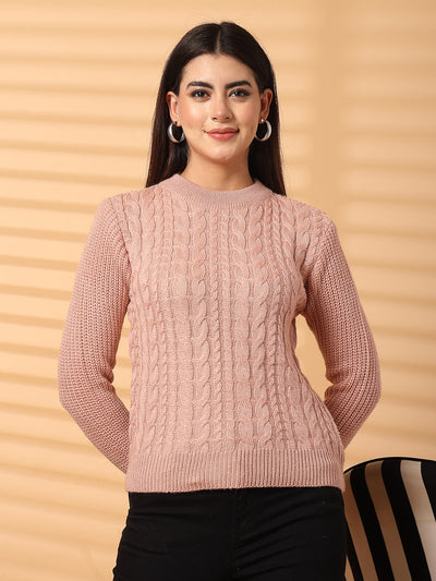 Peach self design woolen top with full sleeves, crafted by Clora Creation for warmth and style.