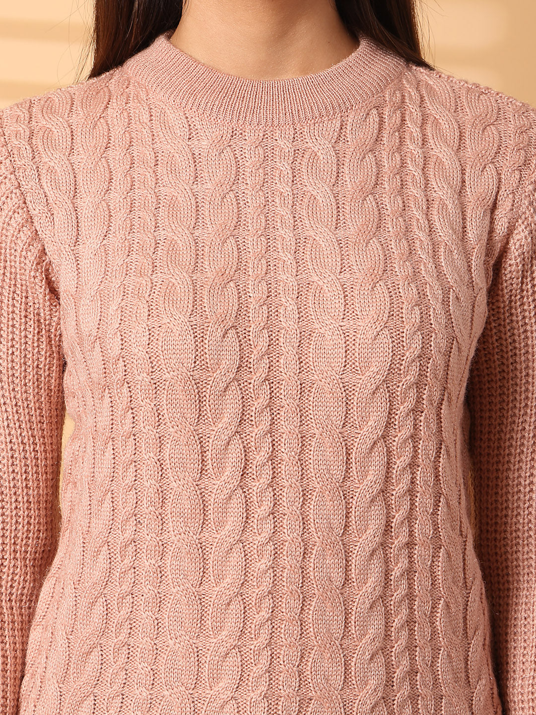 Peach self-design woolen top with full sleeves from Clora Creation.