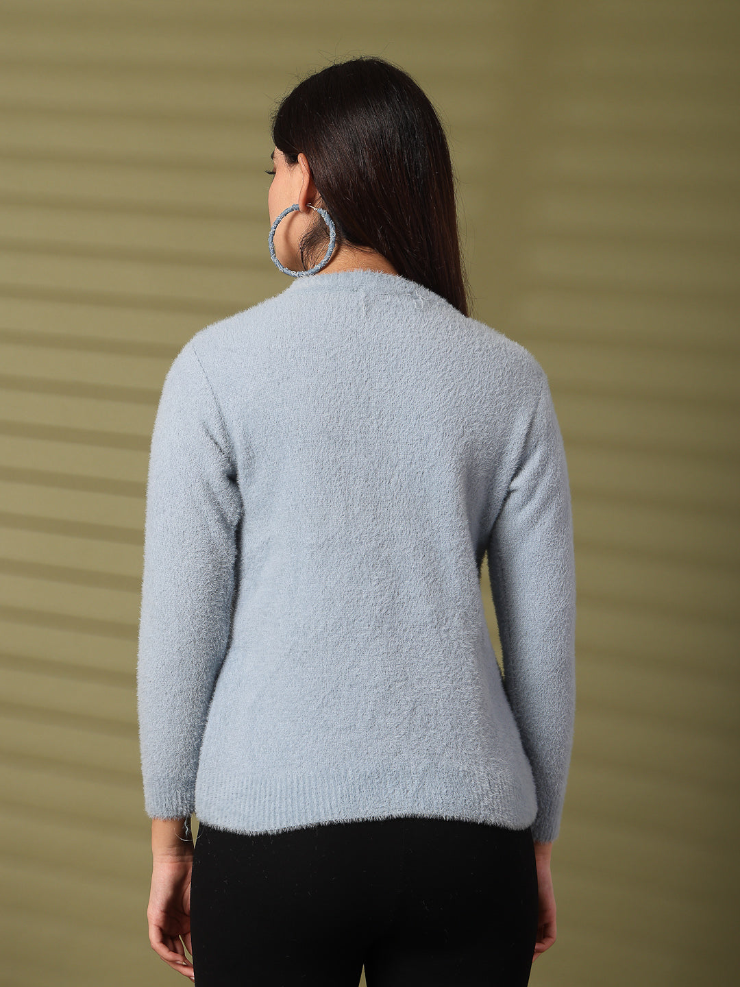 Sky Blue Embellished Woolen Regular Top 