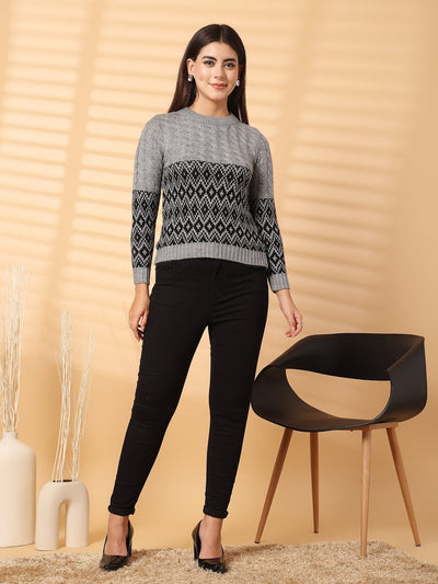 Grey Self Design Woolen Regular Top 