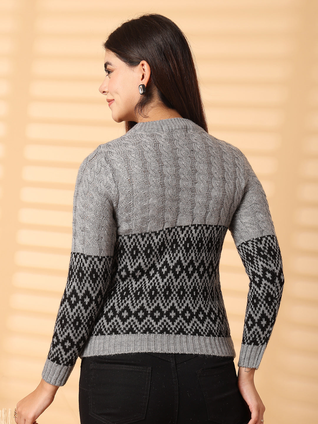 Grey Self Design Woolen Regular Top 