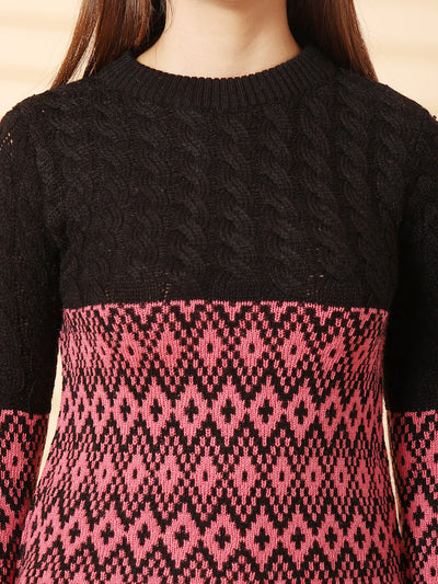 Black Self Design Woolen Regular Top 