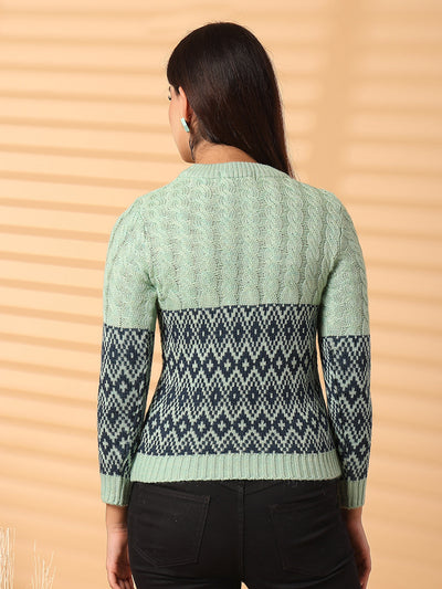 Pista Green Self Design Woolen Regular Top with full sleeves, crafted by Clora Creation.