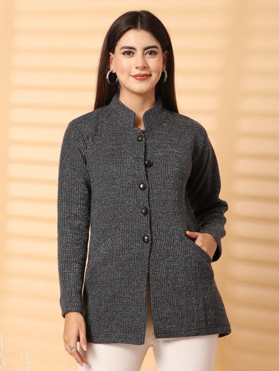 Black Woolen Knitted Cardigan 