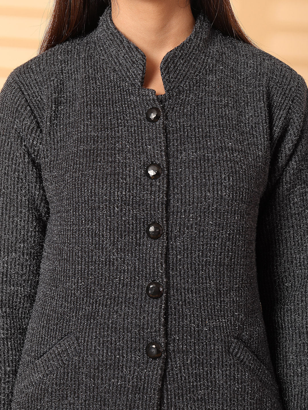 Black Woolen Knitted Cardigan 