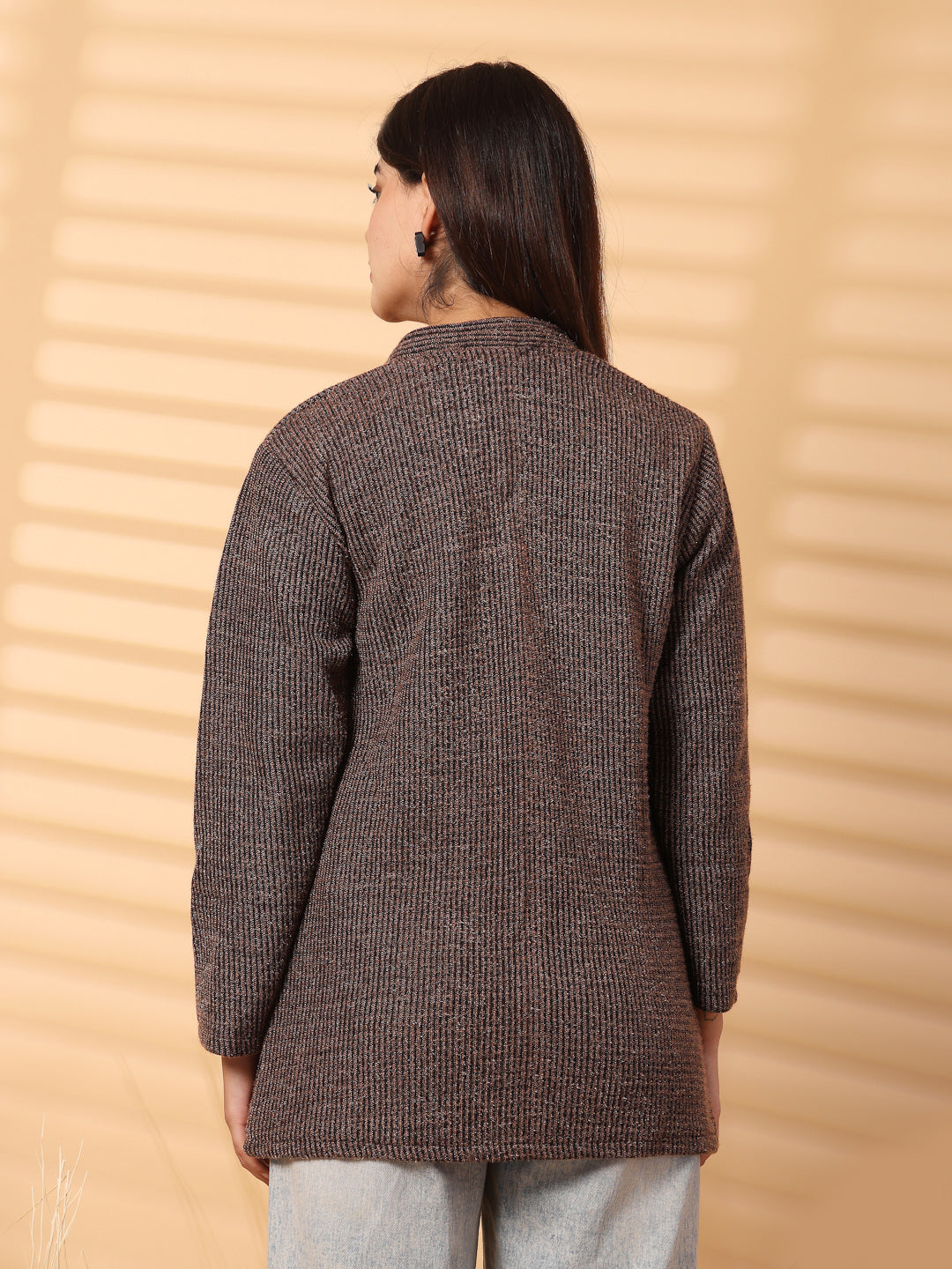 Brown Woolen Knitted Cardigan 