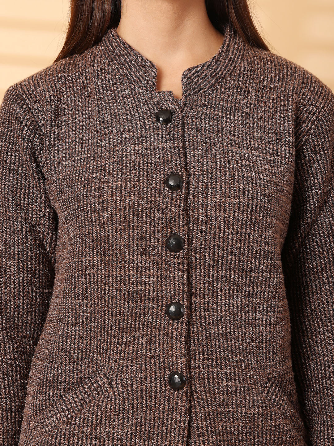 Brown Woolen Knitted Cardigan 