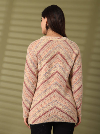 Fawn Woolen Knitted Cardigan