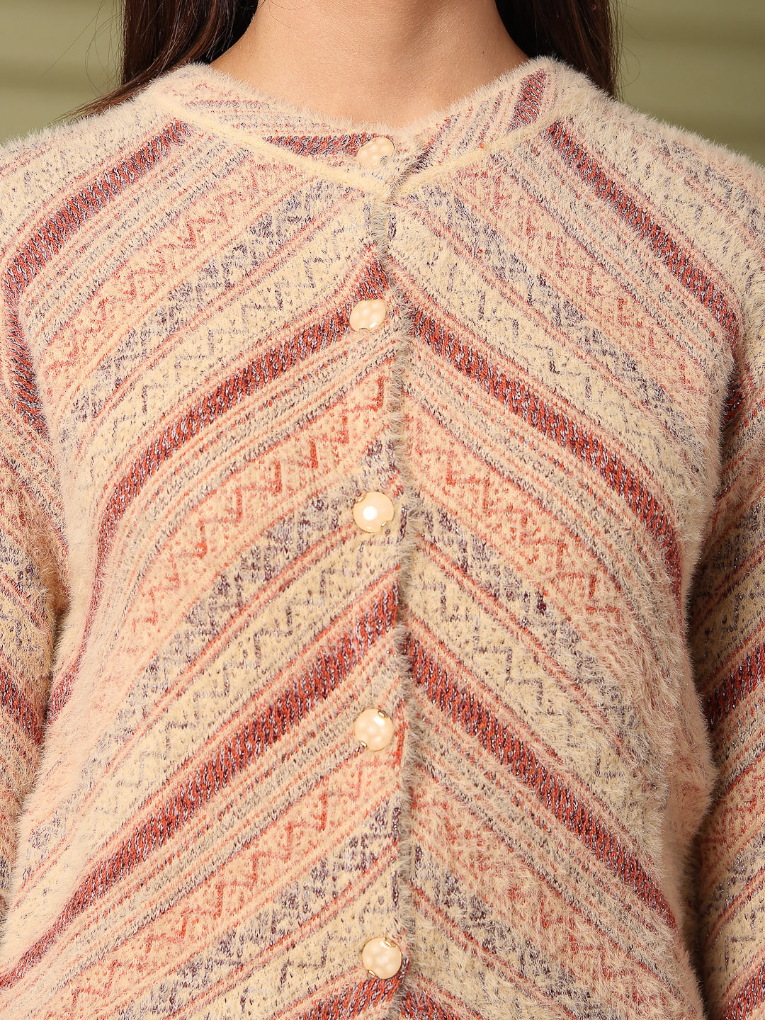 Fawn Woolen Knitted Cardigan