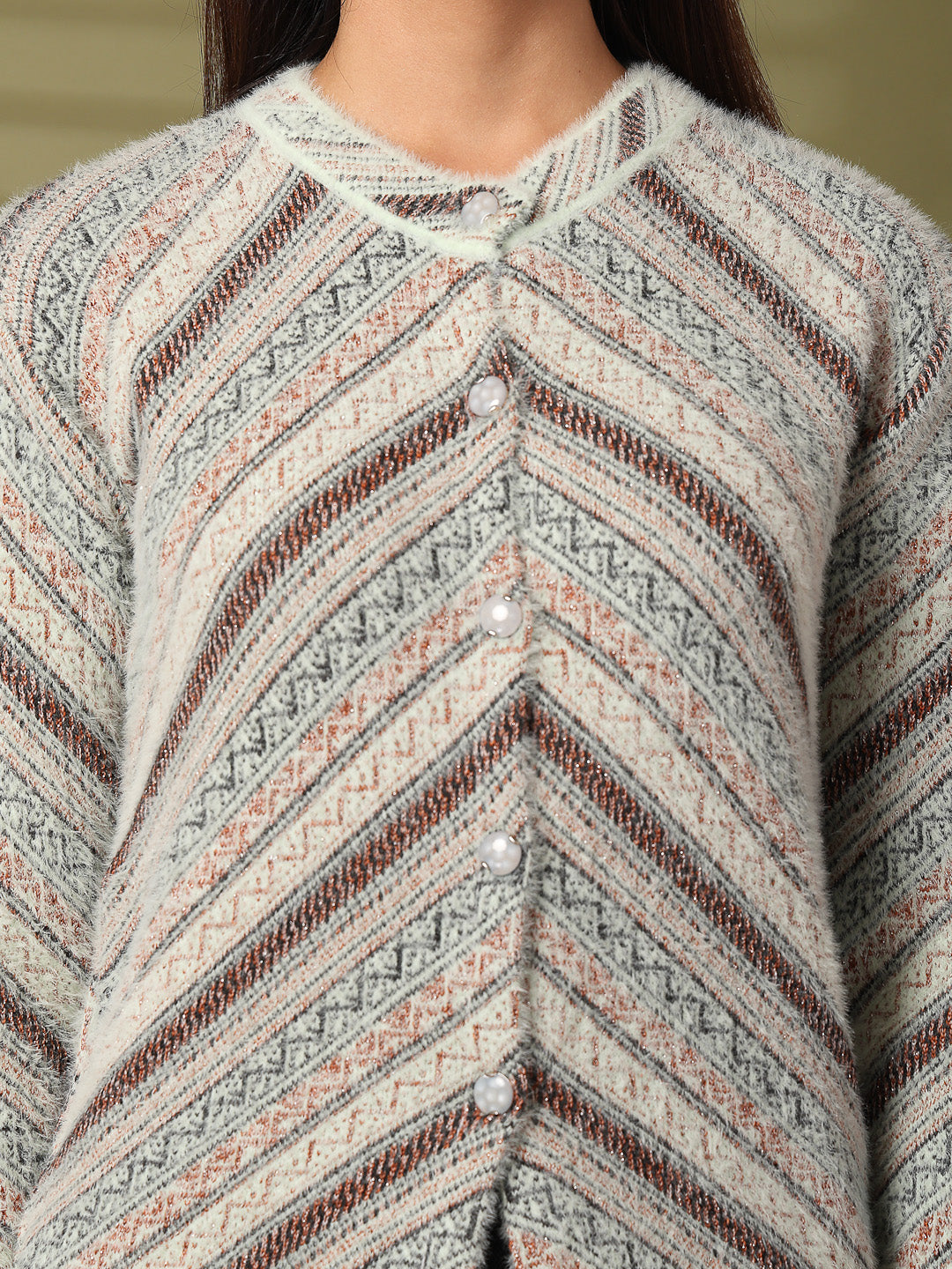 Cream Woolen Knitted Cardigan