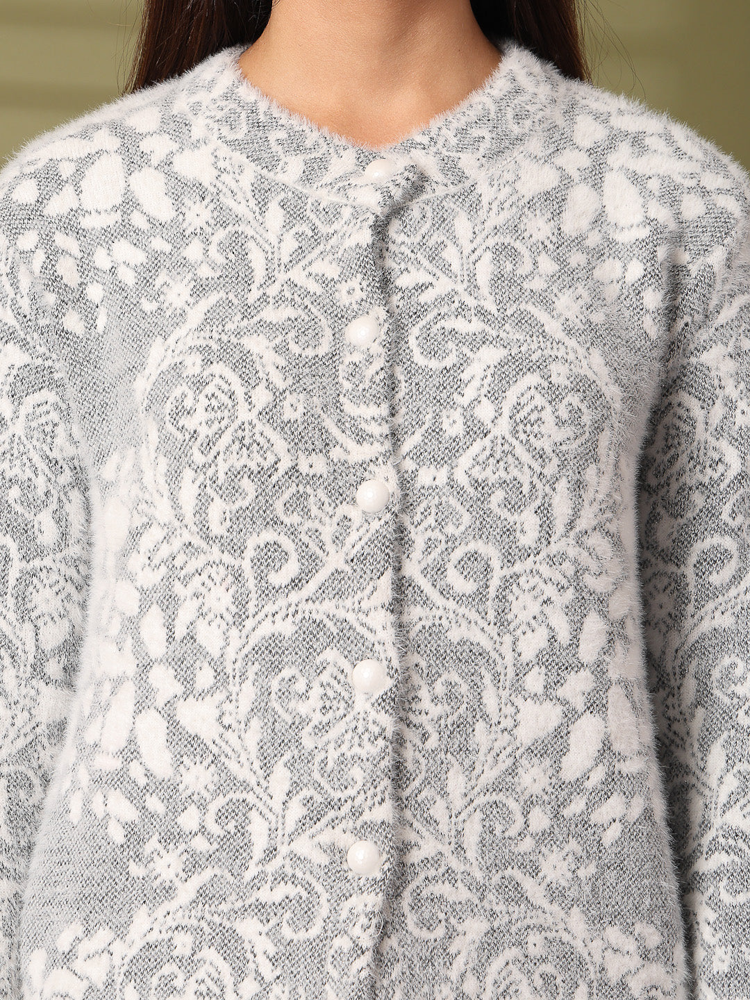 Grey Woolen Knitted Cardigan