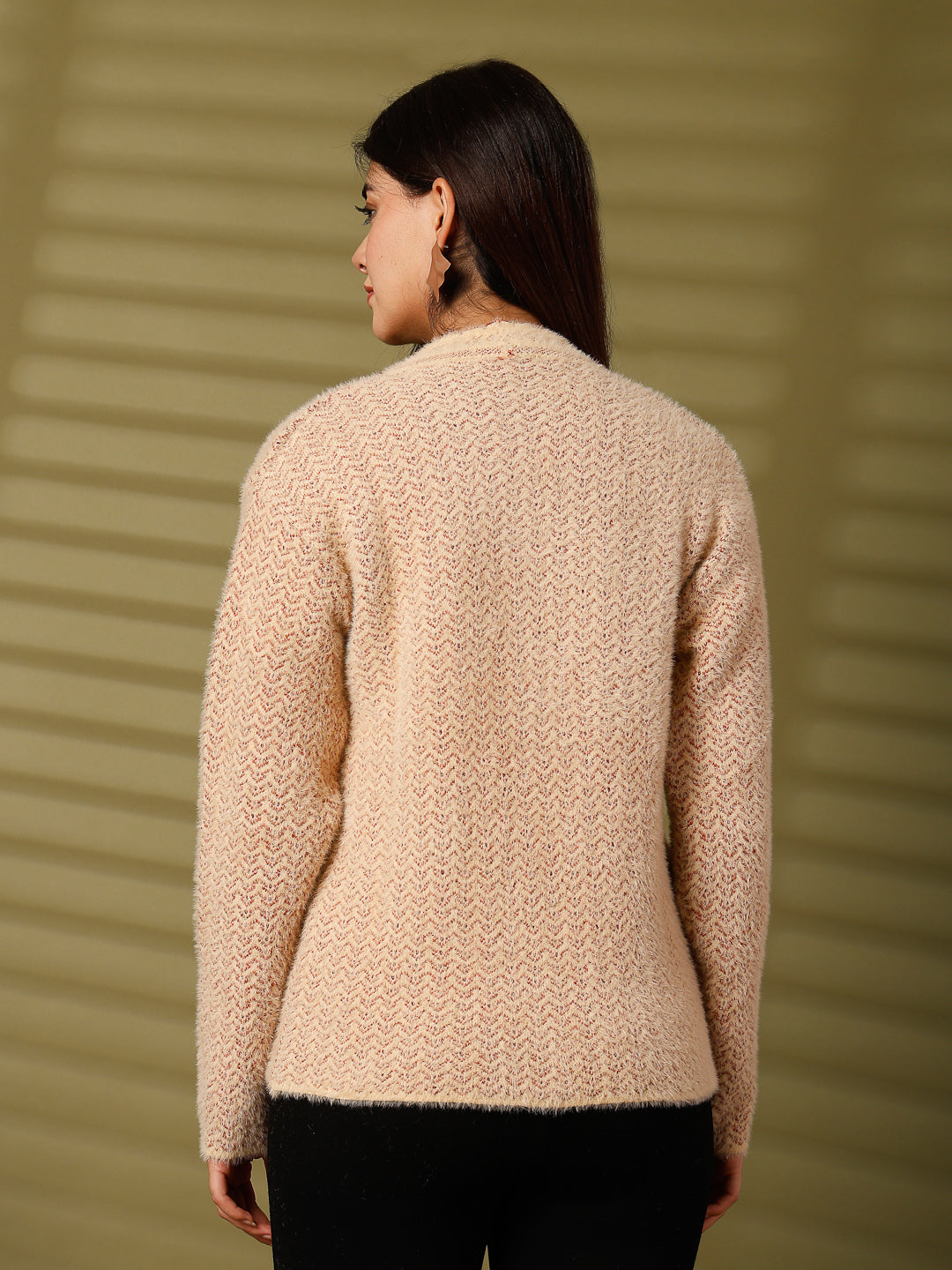 Fawn Woolen Knitted Cardigan