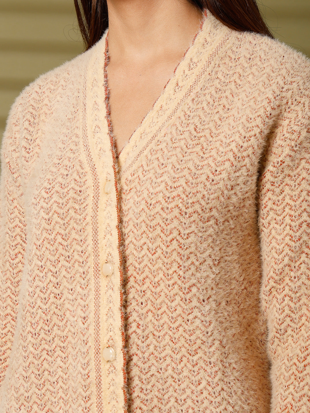 Fawn Woolen Knitted Cardigan