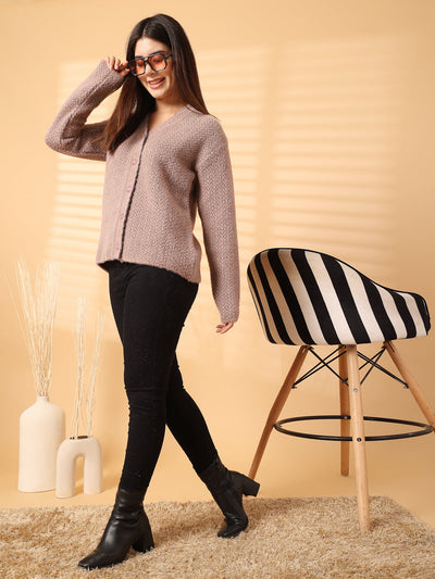 Light Brown Woolen Knitted Cardigan