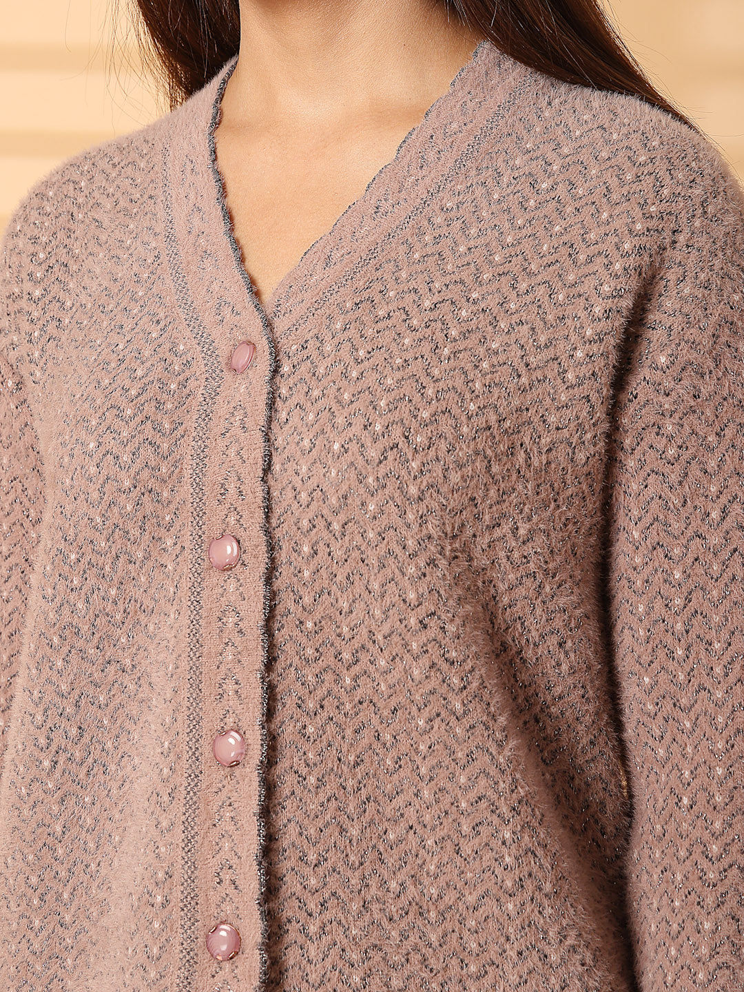 Light Brown Woolen Knitted Cardigan