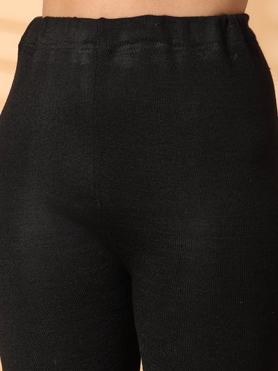 Women Black Solid Woolen Leggings