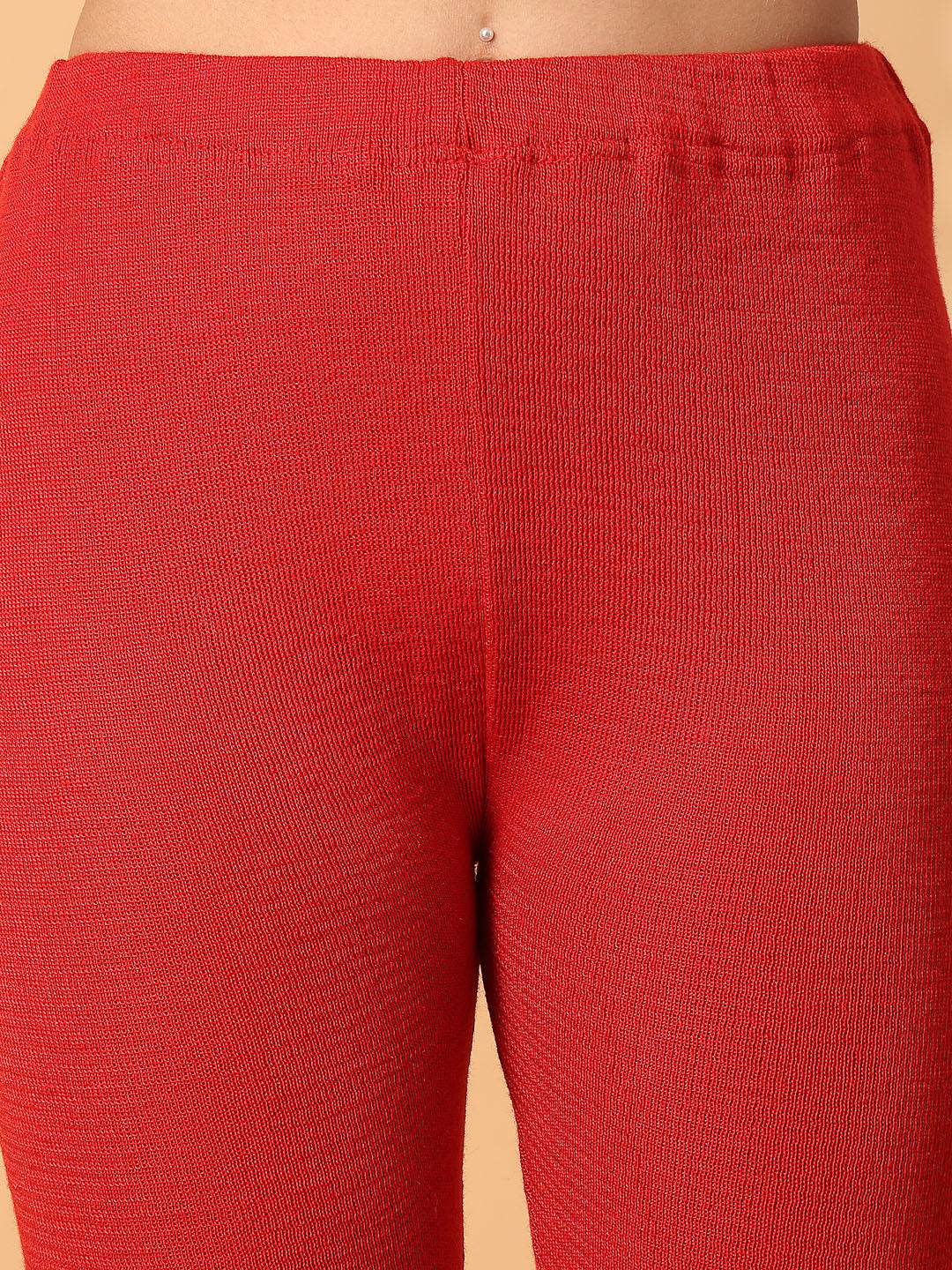 Women Red Solid Woolen Leggings