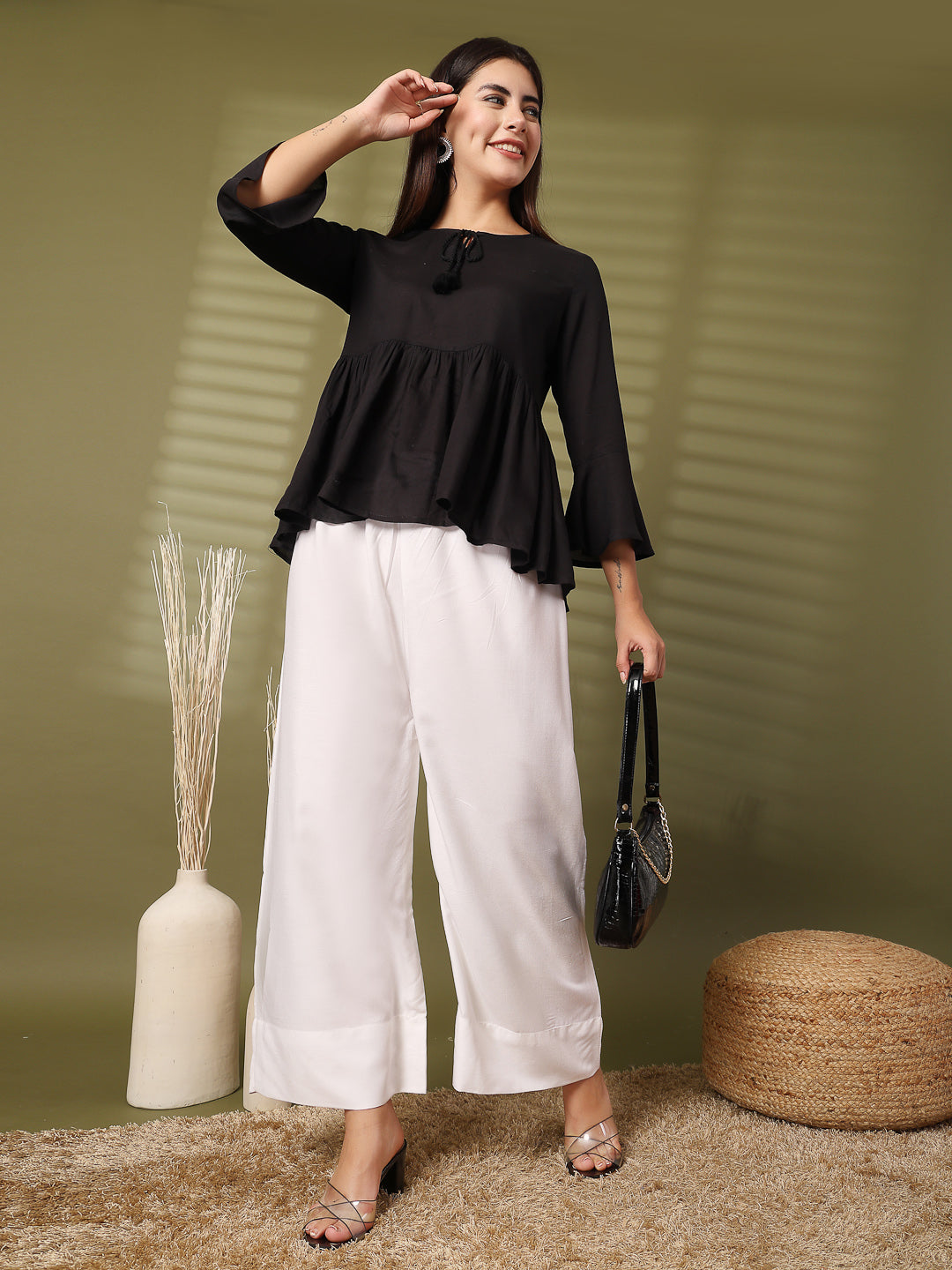 White Solid Rayon Straight Palazzo