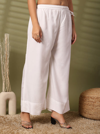 White Solid Rayon Straight Palazzo