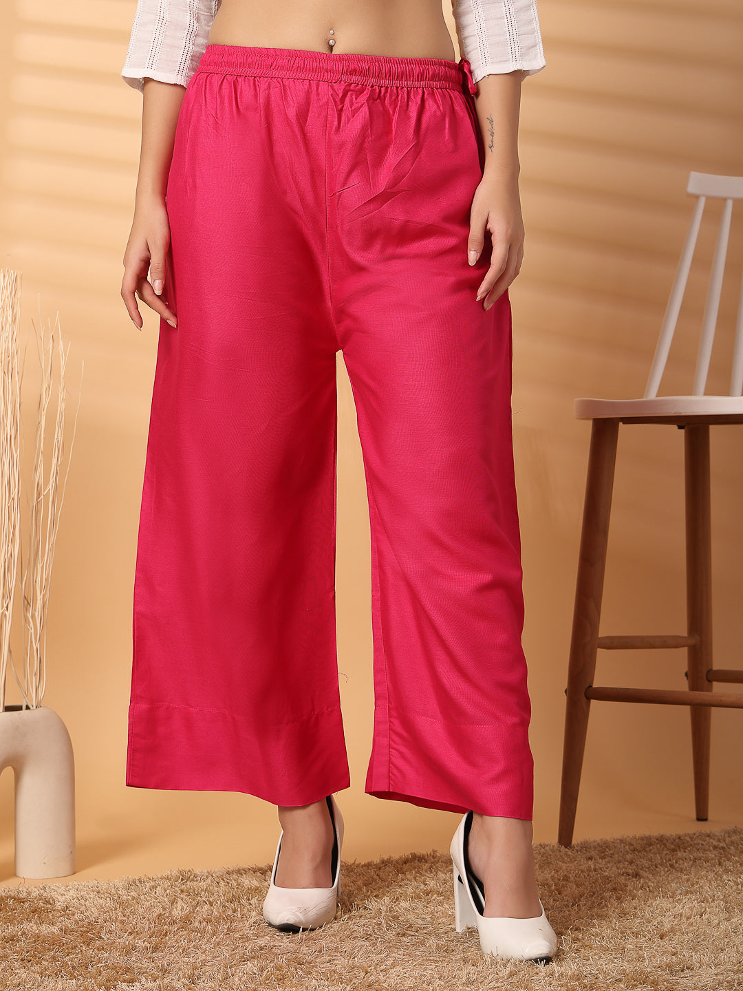 Magenta Solid Rayon Straight Palazzo