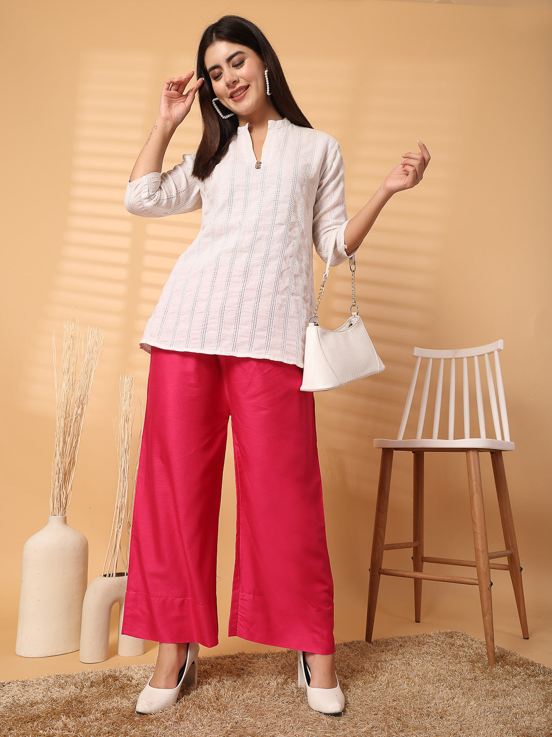 Magenta Solid Rayon Straight Palazzo