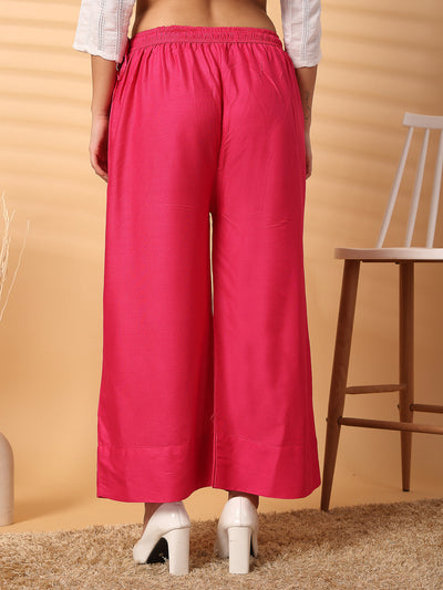 Magenta Solid Rayon Straight Palazzo