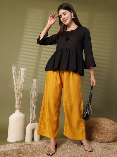 Mustard Solid Rayon Straight Palazzo