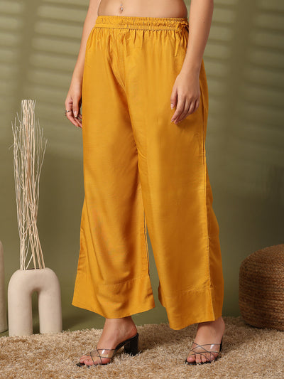 Mustard Solid Rayon Straight Palazzo