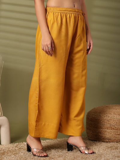 Mustard Solid Rayon Straight Palazzo