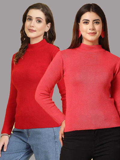 Solid highneck full sleeve woolen casual top pack of 2 by Clora Creation.