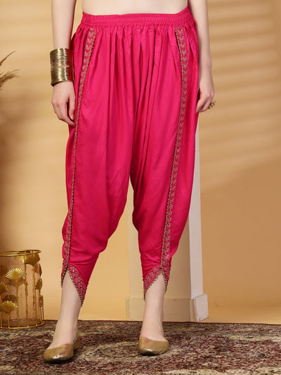 Magenta Embellished Rayon Dhoti Pants