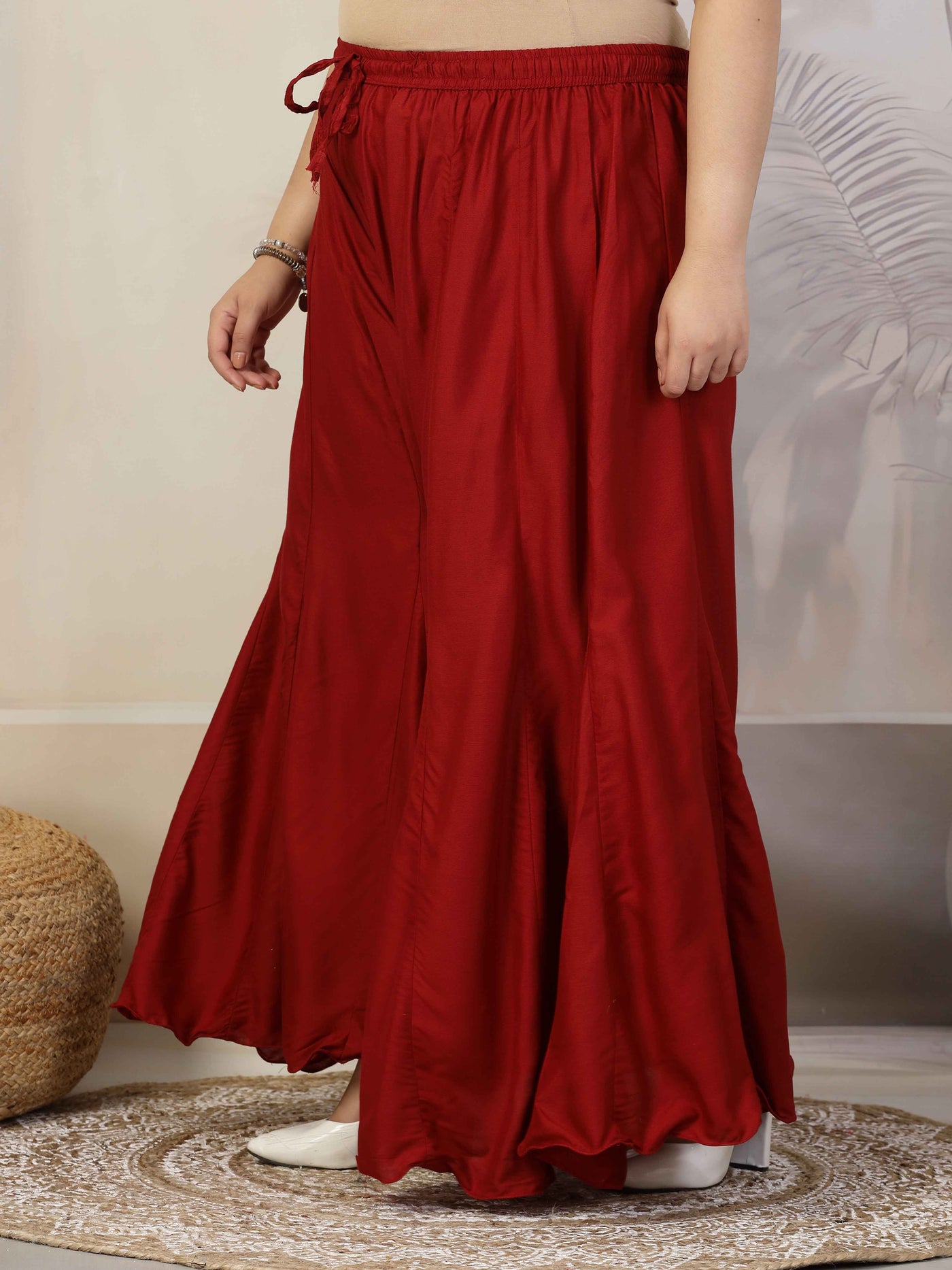 Women Solid Marron Flared Rayon Sharara