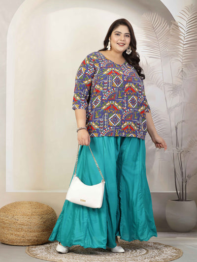 Women Solid Rama Green Flared Rayon Sharara with Elasticated Waistband and Drawstring Closure