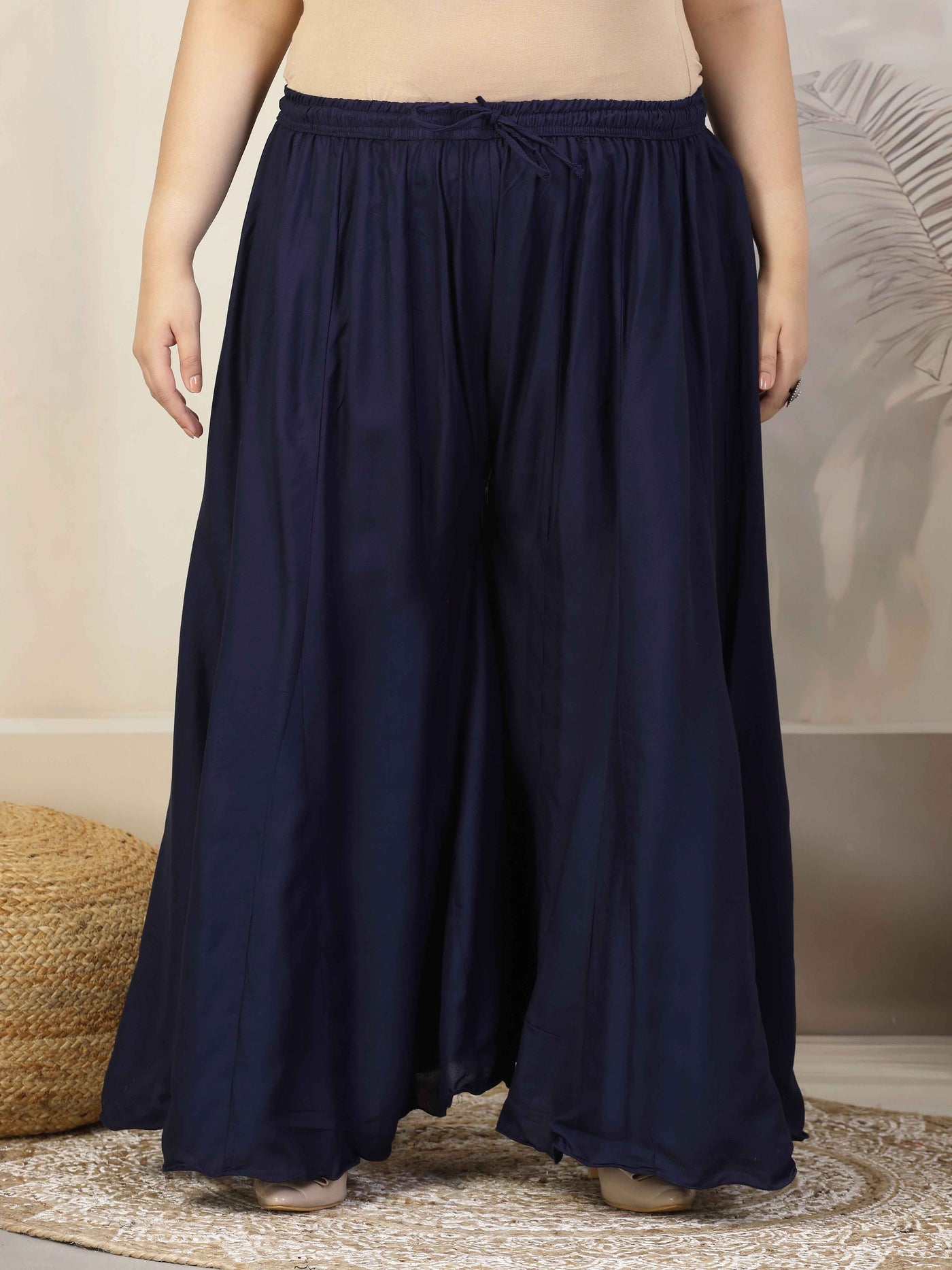 Women Solid Navy Blue Flared Rayon Sharara