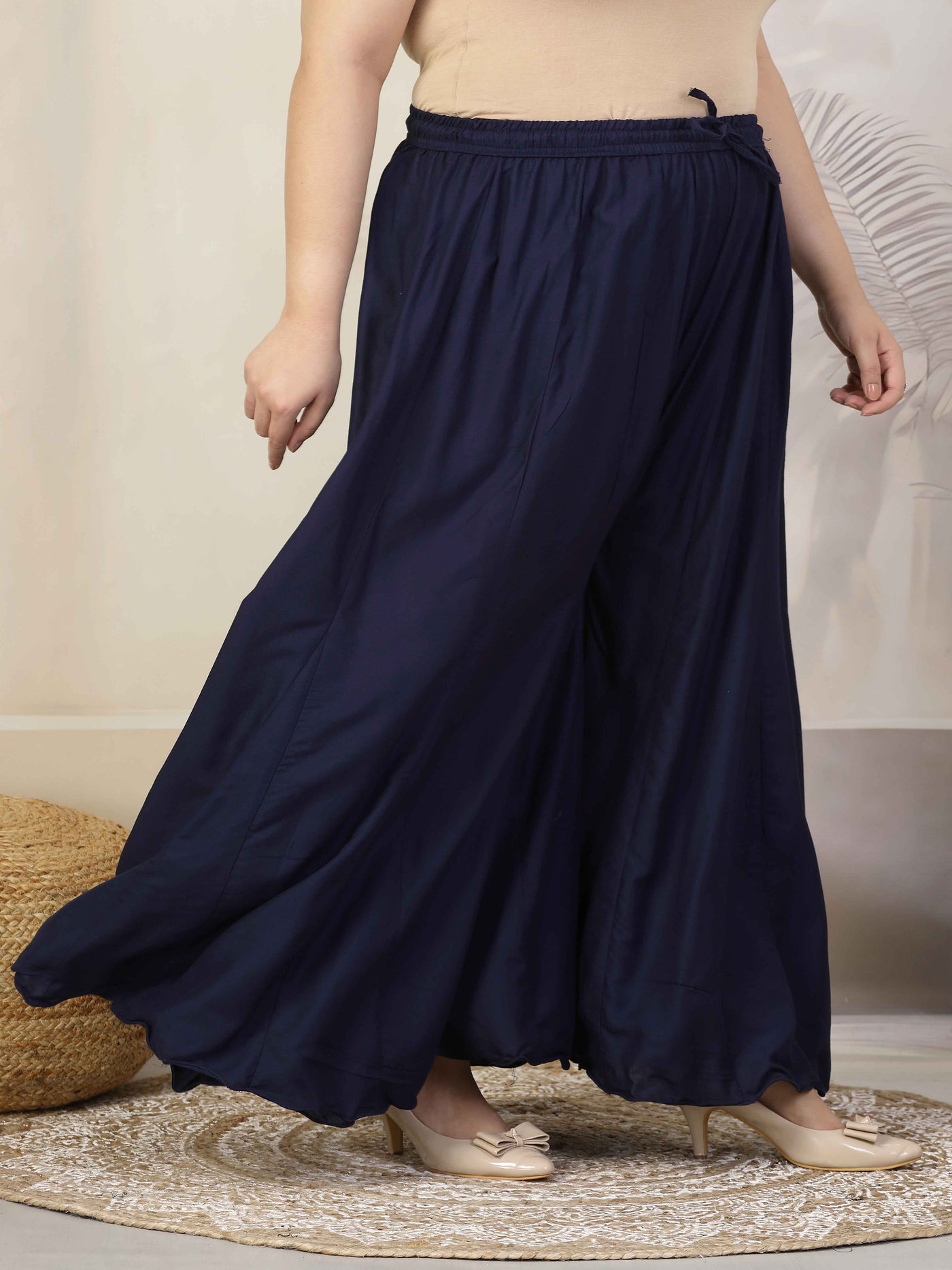 Women Solid Navy Blue Flared Rayon Sharara