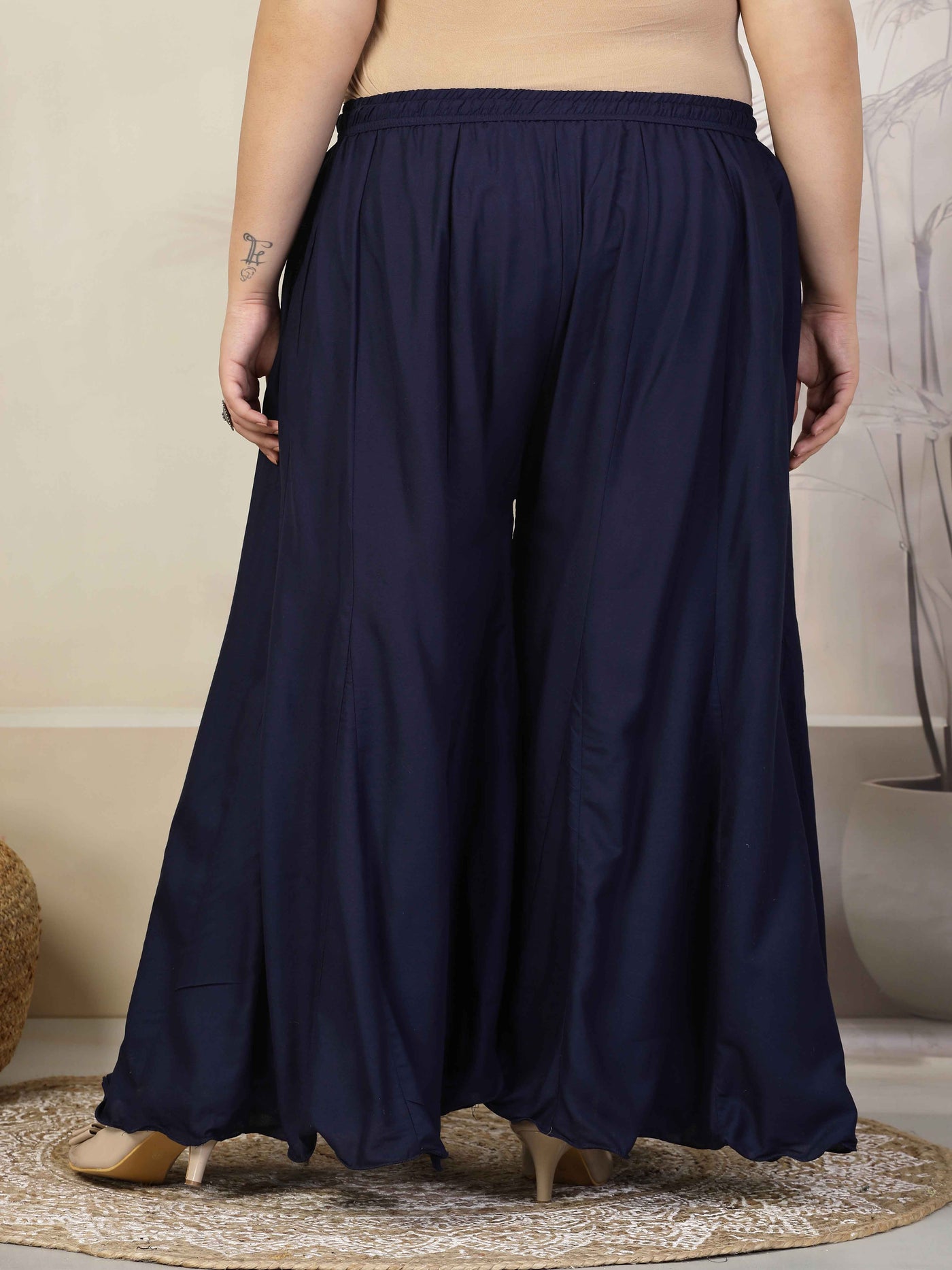 Women Solid Navy Blue Flared Rayon Sharara