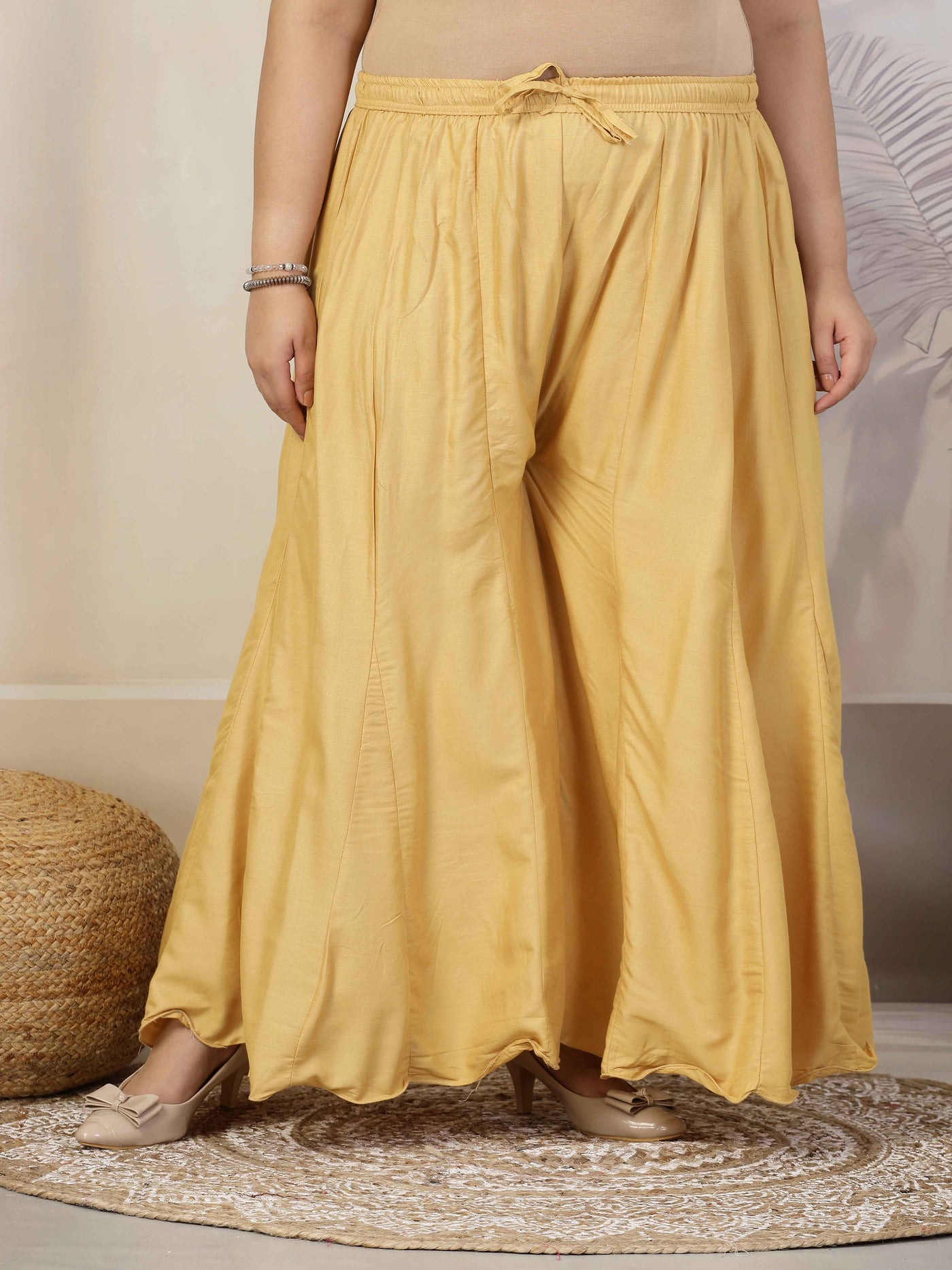 Women Solid Fawn Flared Rayon Sharara