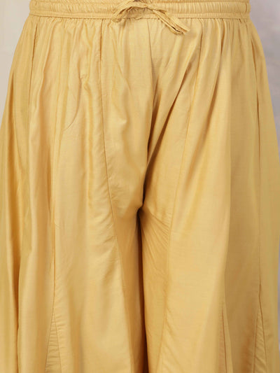 Women Solid Fawn Flared Rayon Sharara with Elasticated Waistband and Drawstring Closure.