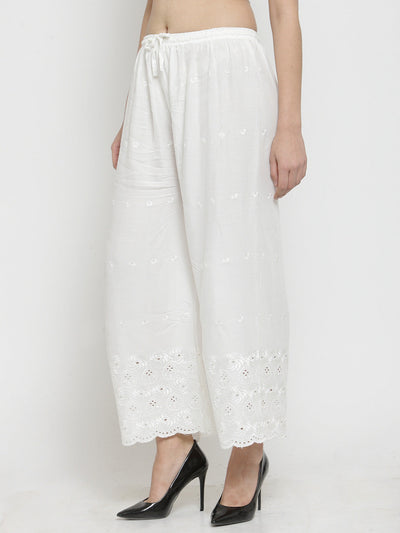 White Chikankari Rayon Palazzo with elegant design and comfortable fit.