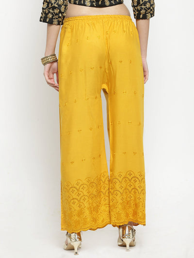 Mustard Chikankari Rayon Palazzo, lightweight and comfortable fit.